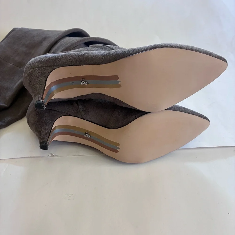 Sam Edleman Kristie Pointed Toe Kitten Heel Taupe Over The Knee Boots Size 8